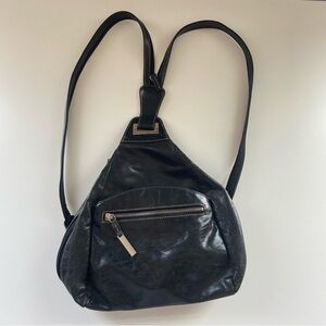 Giani Bernini Black Leather triangle convertible shoulder bag purse backpack
